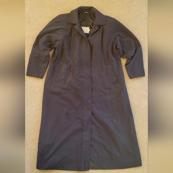 Vintage American Bazaar Navy Blue Long Trench Coat women's size 6 Preowned. - Picture 2 of 16
